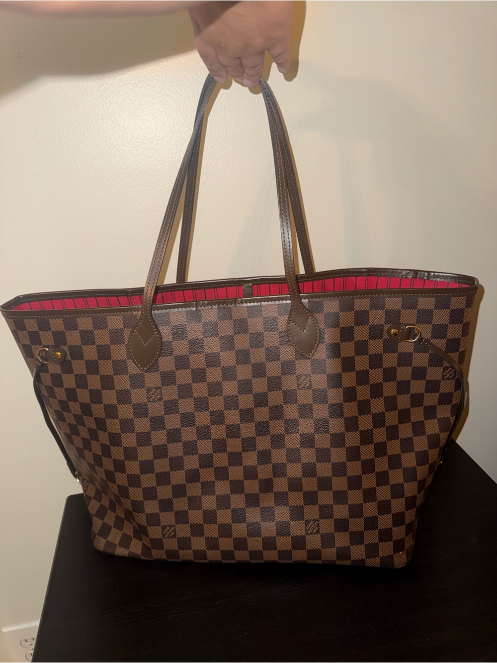 Designer-Style Brown Checkered Tote Bag